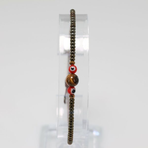 Red Evil Eye Newborns/Toddlers Bracelet | Brown/Gold Czech Beads & Tiger’s Eye