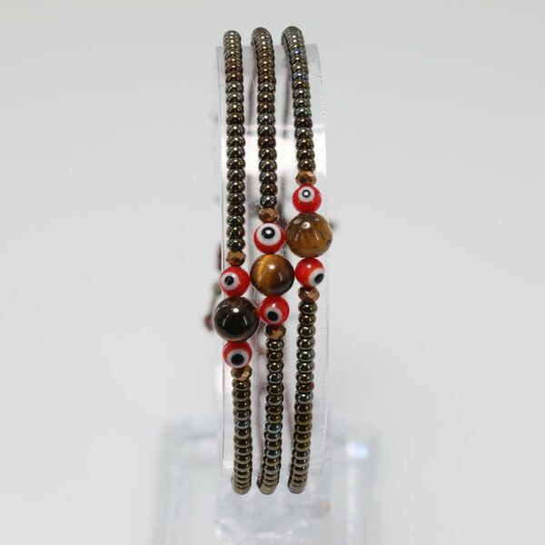 Red Evil Eye Newborns/Toddlers Bracelet | Brown/Gold Czech Beads & Tiger’s Eye