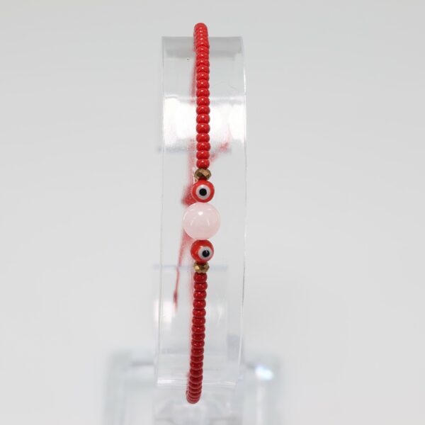 Red Evil Eye Newborn/Toddler Bracelet | Red Czech Beads & Rose Quartz