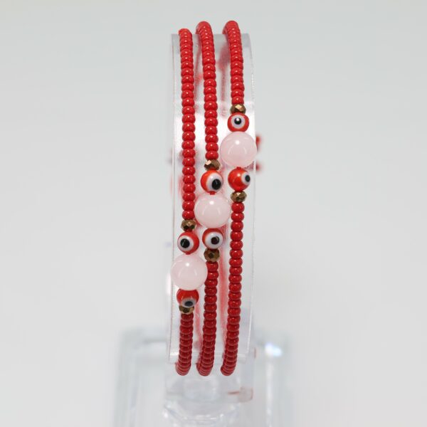 Red Evil Eye Newborn/Toddler Bracelet | Red Czech Beads & Rose Quartz
