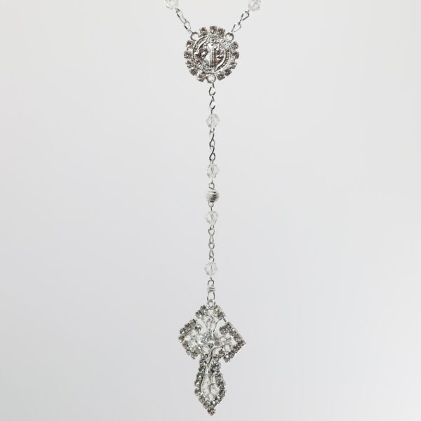 Silver Plated Saint Benedict Rosary | Faceted Crystal Beads