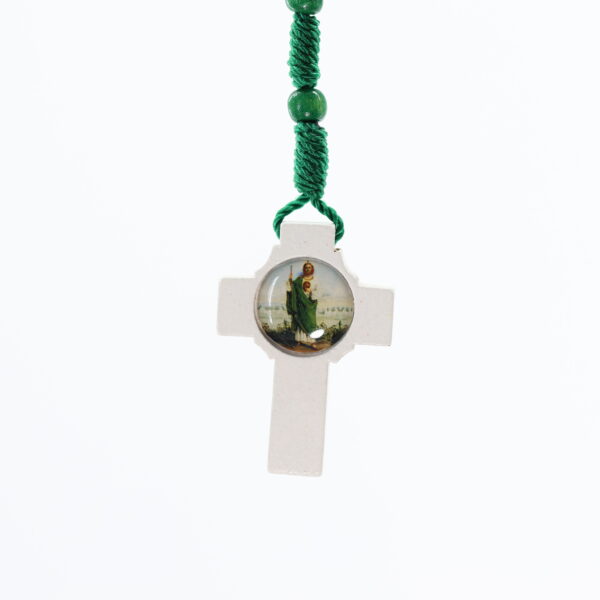 Saint Jude Thaddeus Small Wooden Rosary  | Green and White