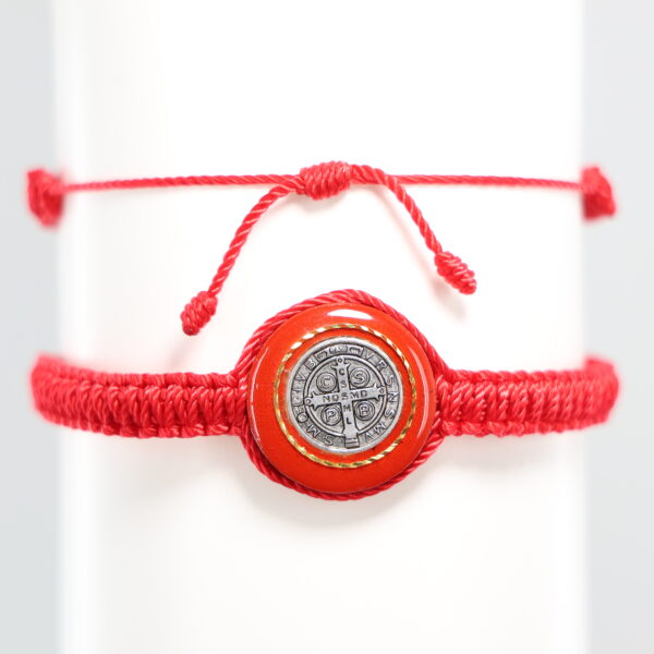 Cross of Saint Benedict Bracelet | Red With Golden Accent