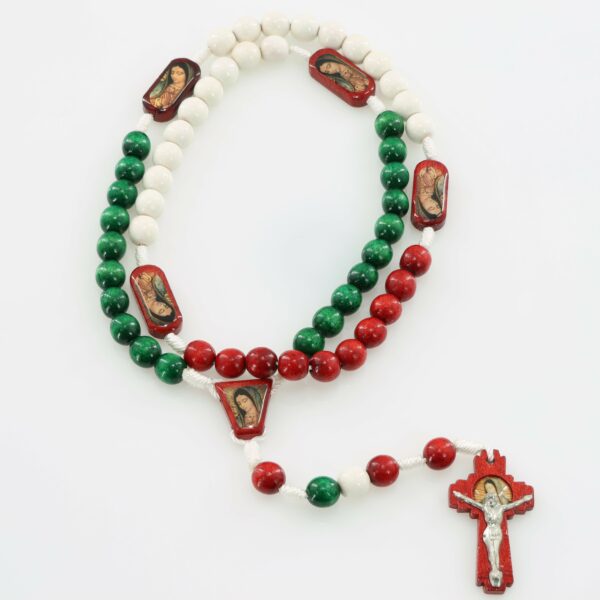 Our Lady of Guadalupe Wooden Rosary  | Green, White, and Red