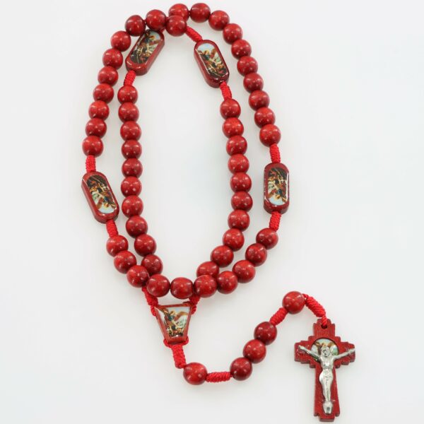 Saint Michael Archangel Wooden Rosary | Red