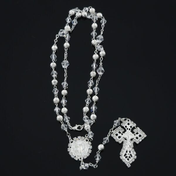 Silver Plated Saint Benedict Rosary | Faceted Crystal Beads
