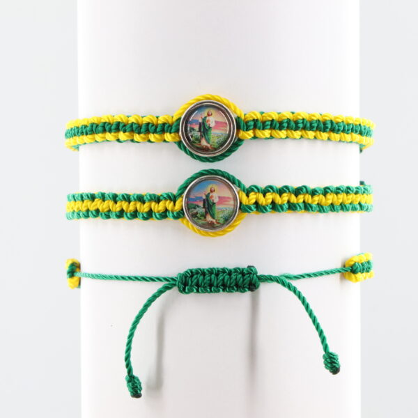 Double Sided St Jude Adult Bracelet |  Sunset Background | Gold-Color Medal | Yellow & Green