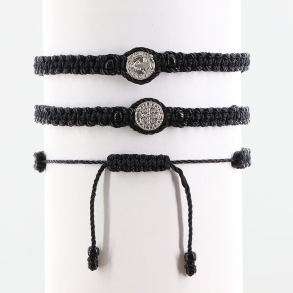St Benedict Adult Bracelet | Silver-Color Medal | Black Czech Beads| Black