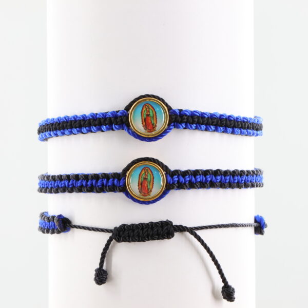 Double Sided Virgin Mary Adult Bracelet | Gold-Color Medal | Black & Blue