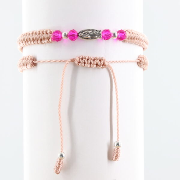 Mary Bracelet | Fuchsia Faceted Beads | Silver-color Beads & Medal | Petal Pink
