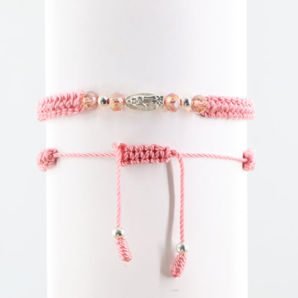 Virgin Mary Bracelet | Pink Faceted Beads | Silver-color Beads & Medal | Pink