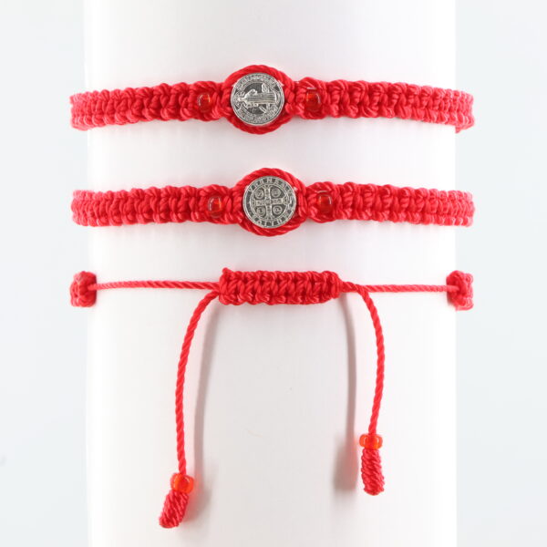 St Benedict Adult Bracelet | Silver-Color Medal | Red Czech Beads| Red