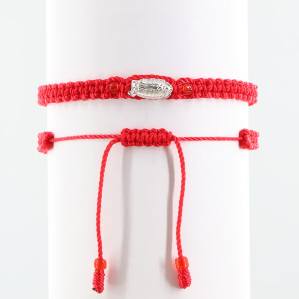 Virgin Mary Adult Bracelet | Red Czech Beads & Silver-color Medal | Red