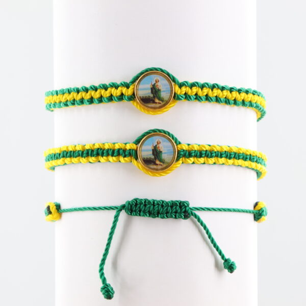 Double Sided St Jude Adult Bracelet | Morning Sky Background | Gold-Color Medal | Yellow & Green