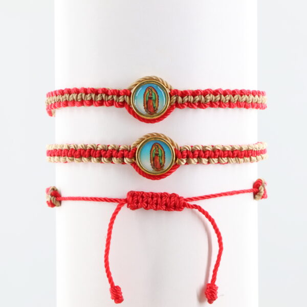 Double Sided Virgin Mary Reversible Adult Bracelet | Gold-Color Medal | Red & Gold