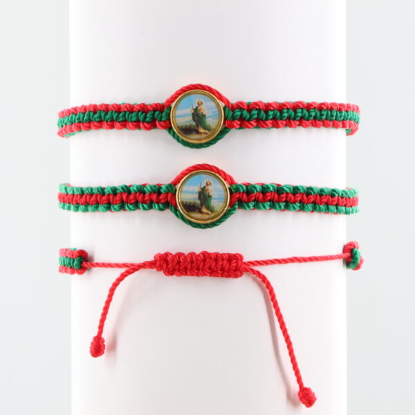 Double Sided St Jude Adult Bracelet | Gold-Color Medal | Red & Green