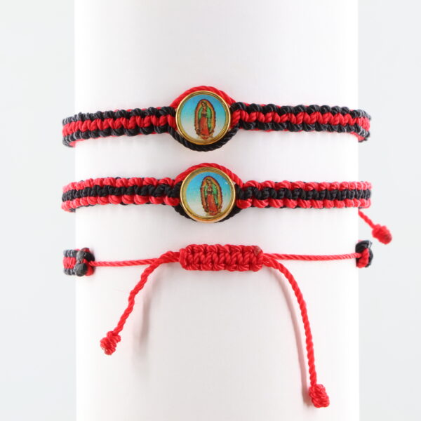 Double Sided Virgin Mary Reversible Adult Bracelet | Gold-Color Medal | Red & Black