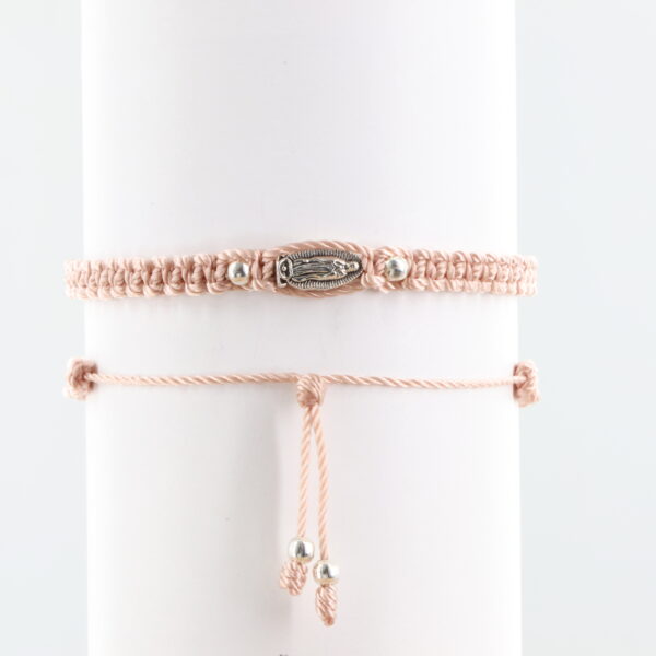 Virgin Mary Adult Bracelet | Silver-Color Beads & Medal | Petal Pink