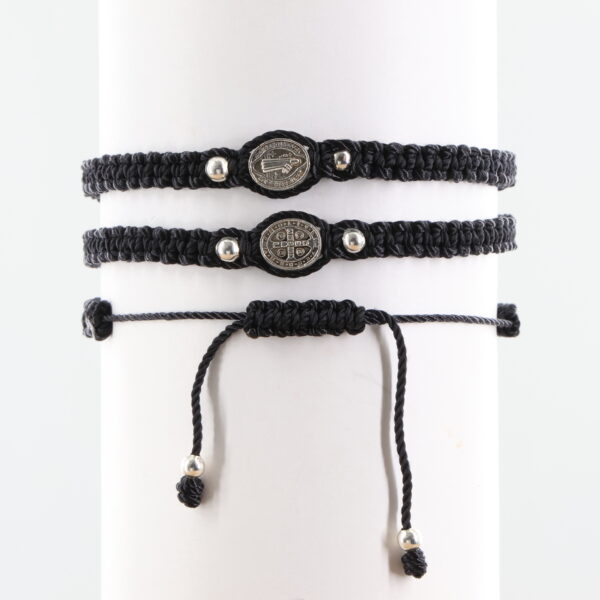 St. Benedict Adult Bracelet | Silver-Color Beads & Oval Medal | Black