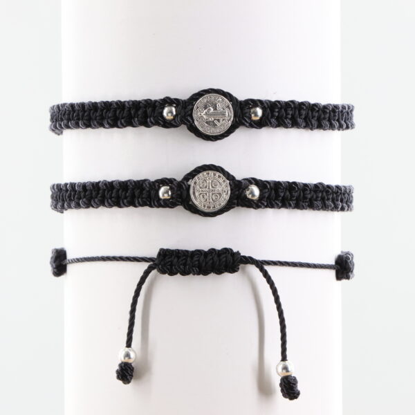 St. Benedict Adult Bracelet | Silver-Color Beads & Medal | Black