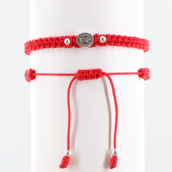 St. Benedict Adult Bracelet | Silver-Color Beads & Oval Medal | Red