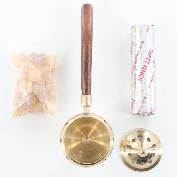 Brass Resin Burner with Wooden Handle | Charcoal & Copal Set